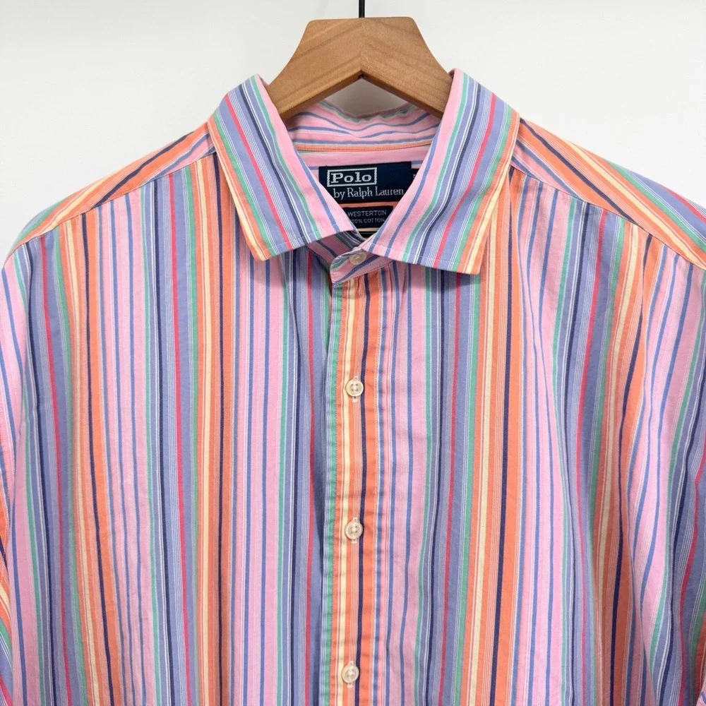 Vintage Polo Ralph Lauren Westerton Shirt Mens XXL Multi‎ Color Striped Cutaway